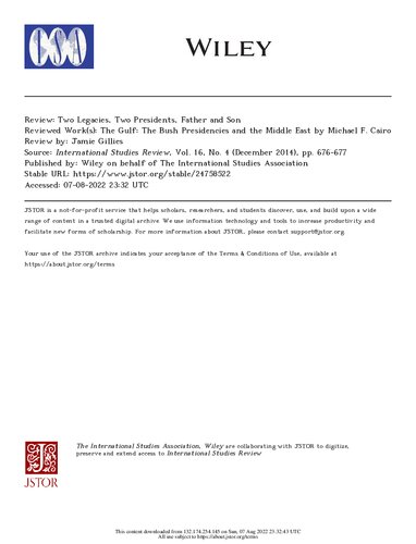 Two Legacies, Two Presidents, Father and Son: Review of "The Gulf: The Bush Presidencies and the Middle East"