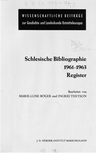 Schlesische Bibliographie 1961-1963 : Register