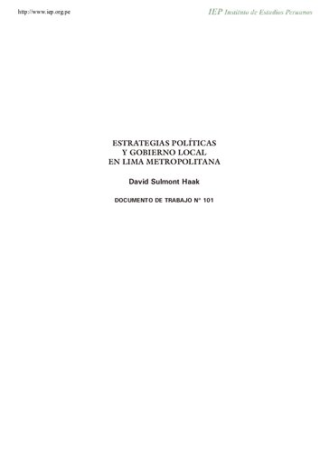 Estrategias políticas y gobierno local en Lima Metropolitana