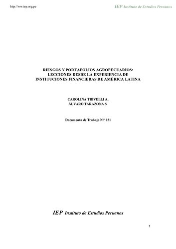 Riesgos y portafolios agropecuarios: lecciones desde la experiencia de instituciones financieras de América Latina