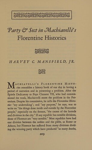 Party & Sect in Machiavelli's Florentine Histories