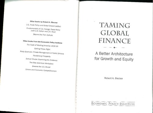 Taming global finance: a better architecture for growth and equity