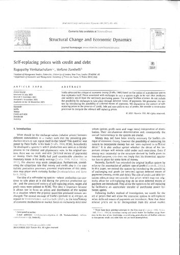 Self-replacing prices with credit and debt (article in Structural Change and Economic Dynamics vol 60)