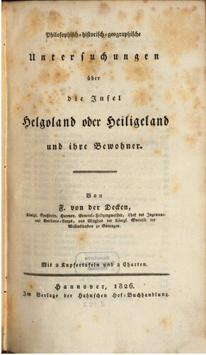 Philosophisch-historisch-geographische Untersuchungen über die Insel Helgoland oder Heiligeland und ihre Bewohner