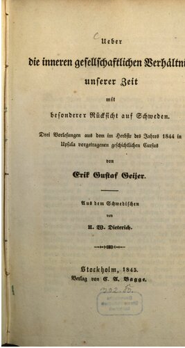 Über die inneren gesellschaftlichen Verhältnisse unserer Zeit mit besonderer Rücksicht auf Schweden