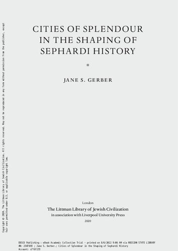 Cities of splendour in the shaping of Sephardi history /
