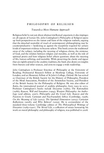 Philosophy of religion: towards a more humane approach