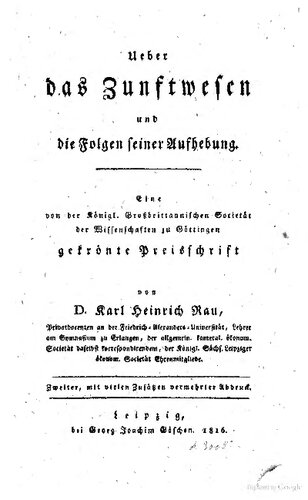 Über das Zunftwesen und die Folgen seiner Aufhebung