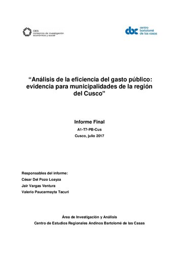 Análisis de la eficiencia del gasto público: evidencia para municipalidades de la región del Cuzco. Informe Final