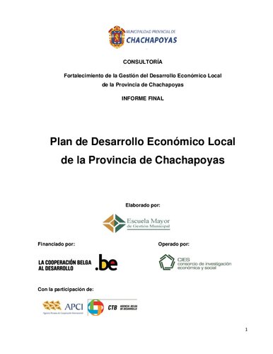 Plan de Desarrollo Económico Local de la Provincia de Chachapoyas (Amazonas, Perú)