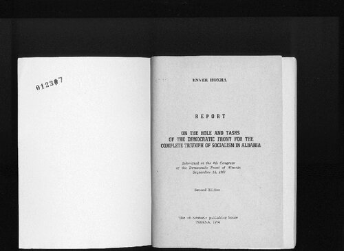 Report on the role and tasks of the Democratic Front for the complete triumph of socialism in Albania