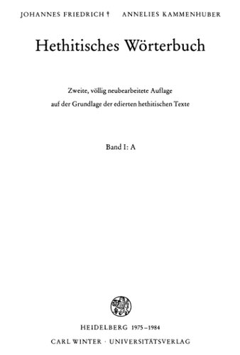 Hethitisches Wörterbuch. Bd. I. A.