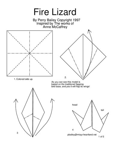 Origami -- Fire Lizard model, Inspired by the works of Anne McCaffrey