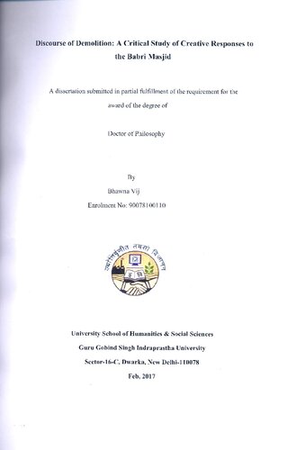 Discourse of Demolition a Critical Study of Creative Responses to the Babri Masjid