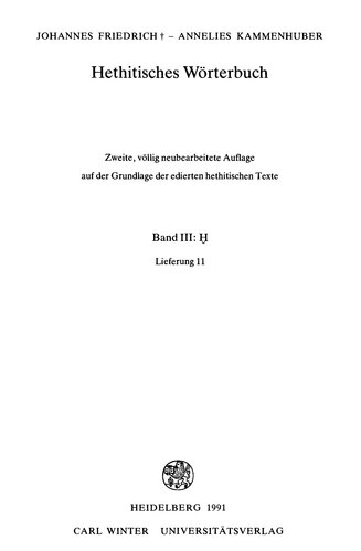 Hethitisches Wörterbuch. Bd. III. H (ha-haz).