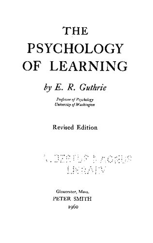 The Psychology of Learning, Revised Edition
