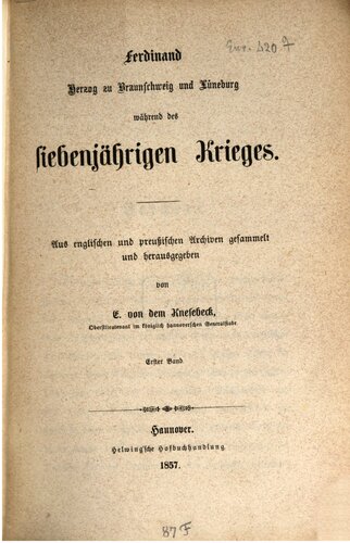 Ferdinand Herzog von Braunschweig und Lüneburg während des Siebenjährigen Krieges