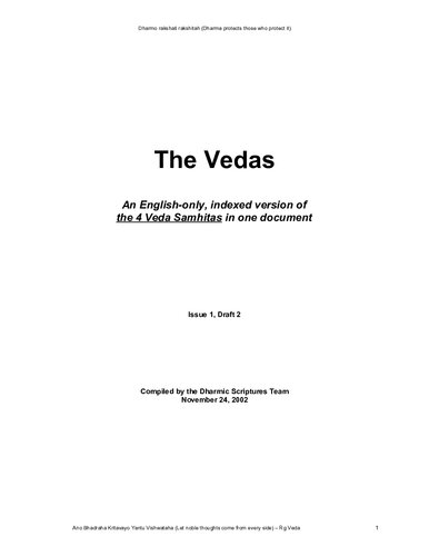 The Vedas - An English-only, indexed version of the 4 Veda Samhitas in one document
