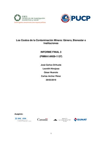 Los Costos de la Contaminación Minera: Género, Bienestar e Instituciones. Informe Final 3
