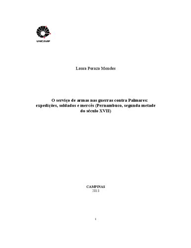 O serviço de armas nas guerras contra Palmares  expedições, soldados e mercês (Pernambuco, segunda metade do século XVII)
