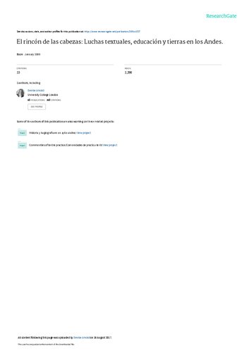 El rincón de las cabezas: Luchas textuales, educación y tierras en los Andes