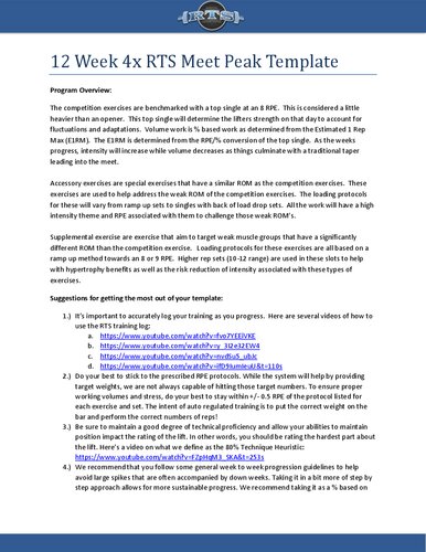 12 Week 4x RTS Meet Peak Template - Reactive Training Systems - Adaptive Templates