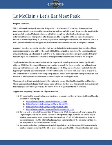 13 Week Ls McClain's Let's Eat, Meet Peak - Reactive Training Systems - Adaptive Templates