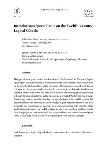 Vivarium: A Journal for Medieval and Early-Modern Philosophy and Intellectual Life  Vivarium 60.2-3 The Twelfth-Century Logical Schools, edited by Heine Hansen