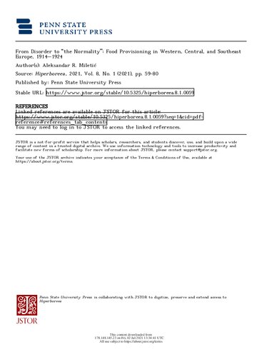 From Disorder to “the Normality”: Food Provisioning in Western, Central, and Southeast Europe, 1914–1924