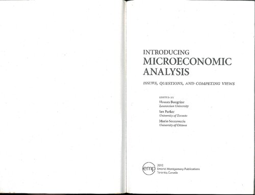 Introducing Microeconomic Analysis – Issues, Questions, and Competing Views (-partial uploaded-)