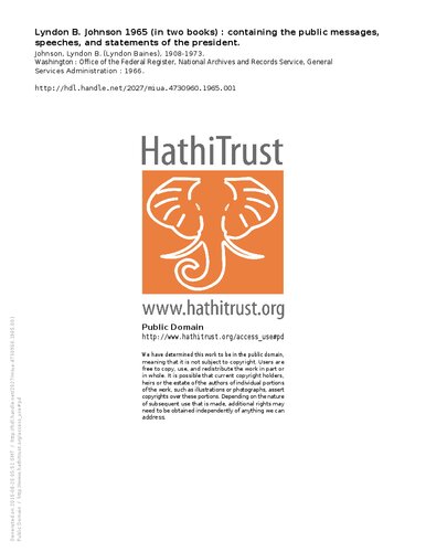 Lyndon B. Johnson 1965 (in two books) : containing the public messages, speeches, and statements of the president.