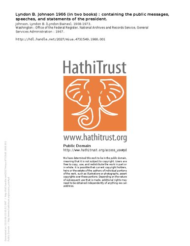 Lyndon B. Johnson 1966 (in two books) : containing the public messages, speeches, and statements of the president.