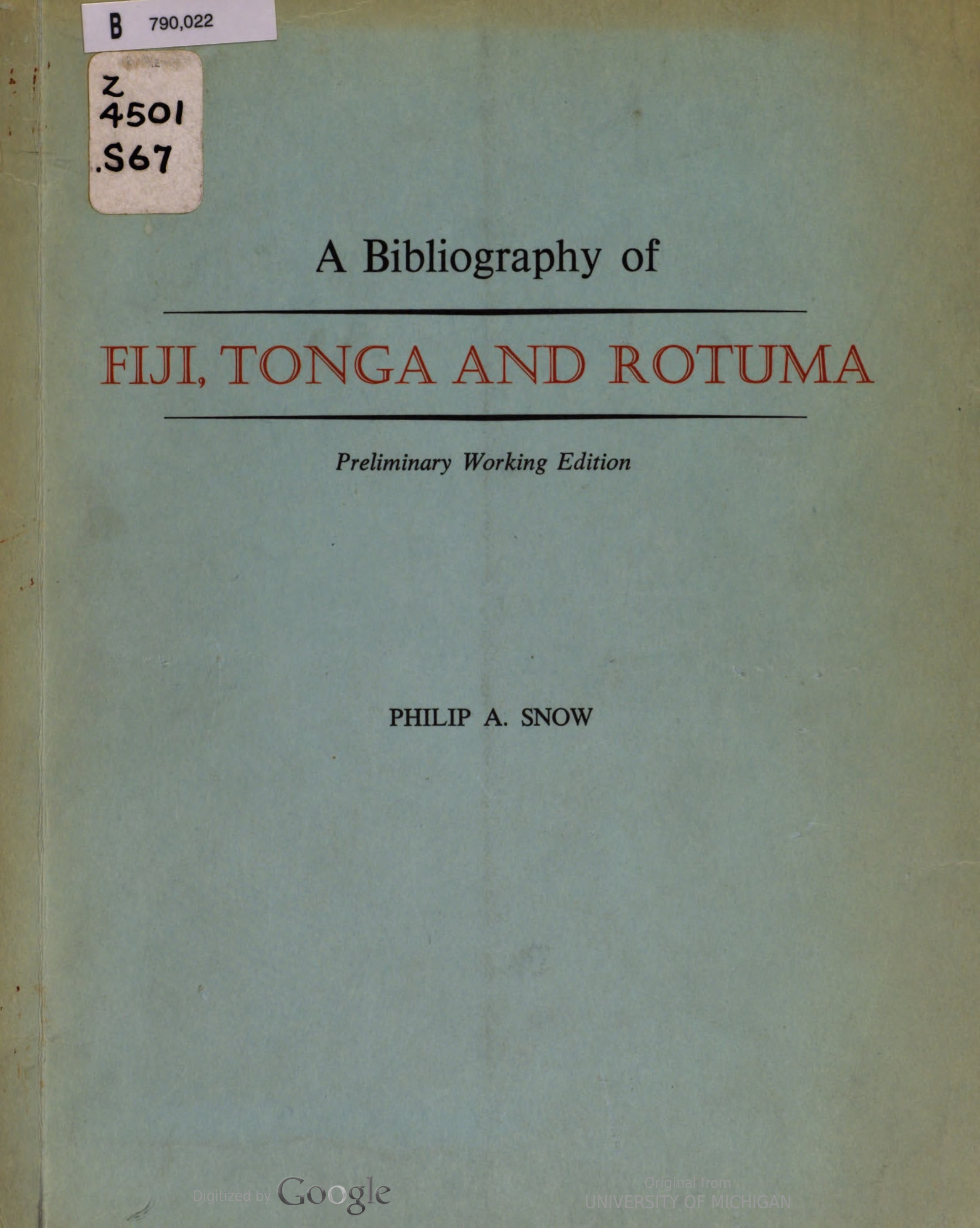 A bibliography of Fiji, Tonga and Rotuma