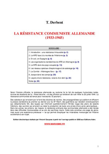 La résistance communiste allemande 1933-1945