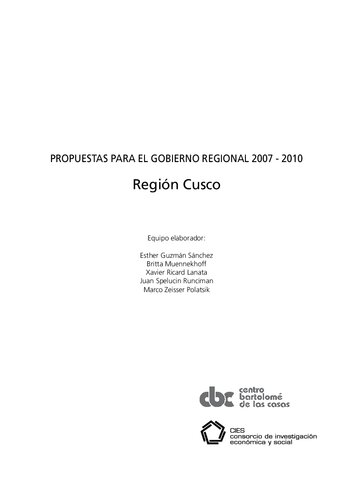 Propuestas para el gobierno regional 2007-2010: Región Cusco