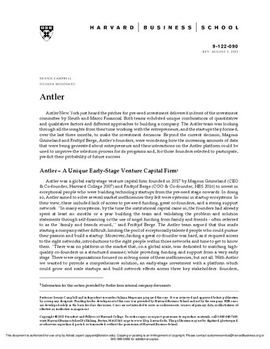 "Antler." Harvard Business School Case 122-090, April 2022. (Revised August 2022.)