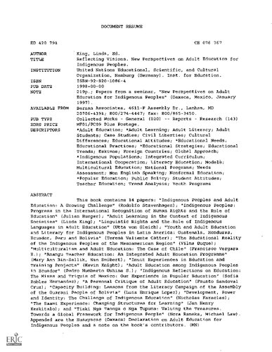 Reflecting Visions: New Perspectives on Adult Education for Indigenous Peoples