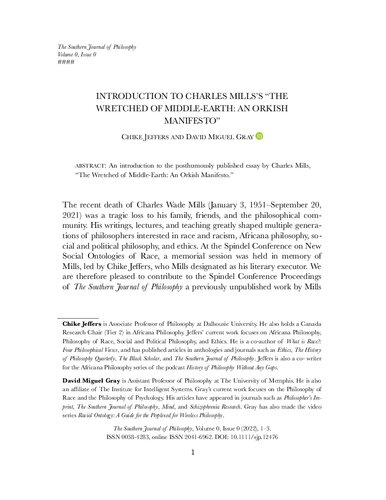 The Southern Journal of Philosophy  Introduction to Charles Mills's "The Wretched of Middle-Earth: An Orkish Manifesto"