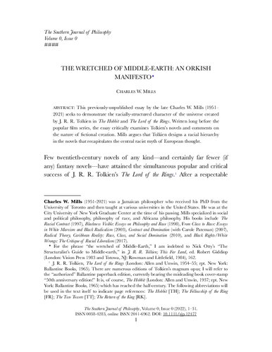 The Southern Journal of Philosophy  The Wretched of Middle-Earth: An Orkish Manifesto
