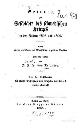 Beitrag zur Geschichte des schwedischen Krieges in den Jahren 1808 und 1809