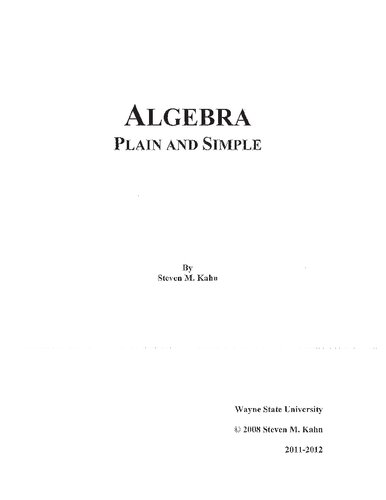 Algebra: Plain And Simple