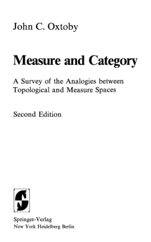 Measure and Category: A Survey of the Analogies between Topological and Measure Spaces: 002