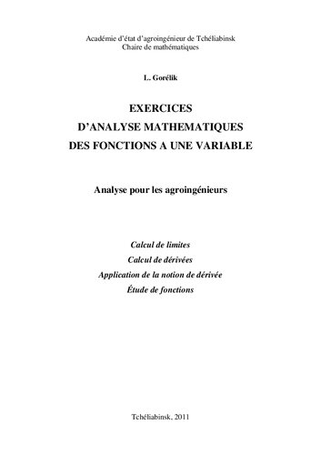 Exercices d'analyse mathematiques des fonctions a une une variable = Упражнения по математическому анализу функций одной переменной