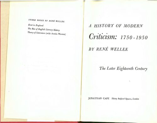 A History of Modern Criticism Vol.1: The Later Eighteenth Century
