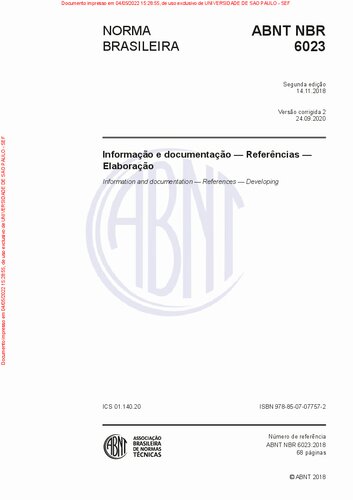[ABNT NBR 6023:2018] Informação e documentação - Referências - Elaboração - Versão corrigida 2