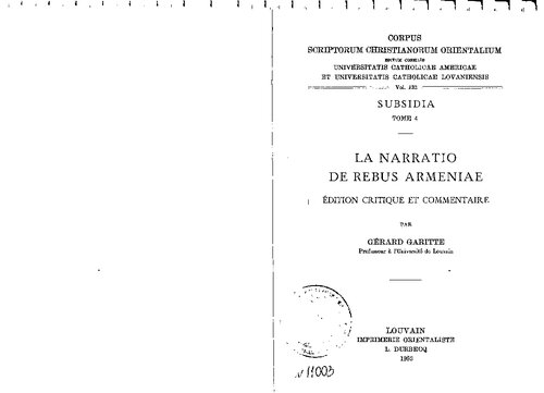 La Narratio de rebus Armeniae: édition critique et commentaire