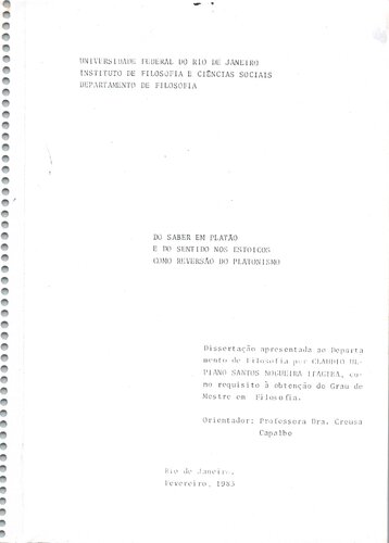 Do saber em Platão e do sentido nos estóicos como reversão do platonismo