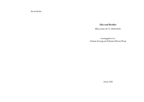 Mai und Beaflor. Minneroman des 13. Jahrhunderts
