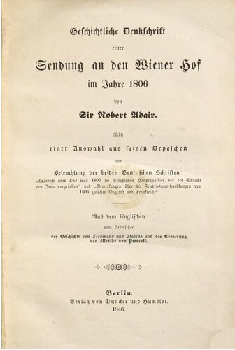 Geschichtliche Denkschrift einer Sendung an den Wiener Hof im Jahre 1806