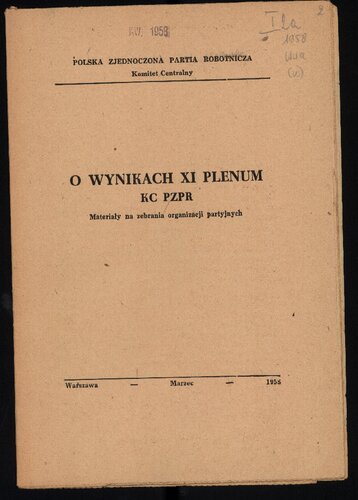 O wynikach XI Plenum KC PZPR